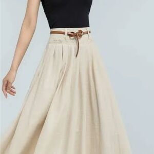 Cream Pleated A-Line Maxi Skirt for Casual Wear